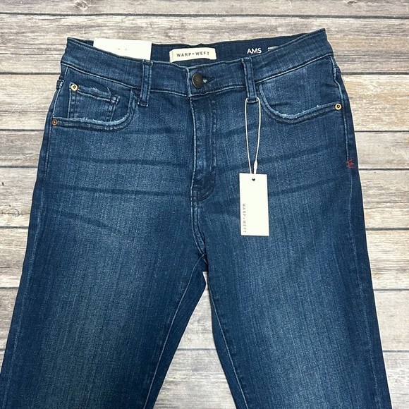 Warp Weft Dark Indigo Amsterdam Slim Straight Girl Adjustable Waist Jeans NWT 14 - Picture 2 of 11